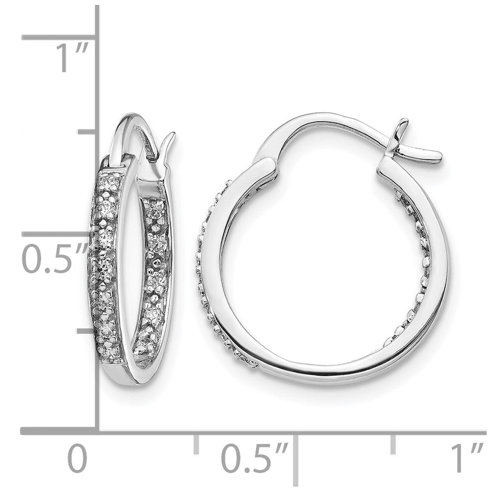 14k White Gold Real Diamond In/Out Hoop Earrings