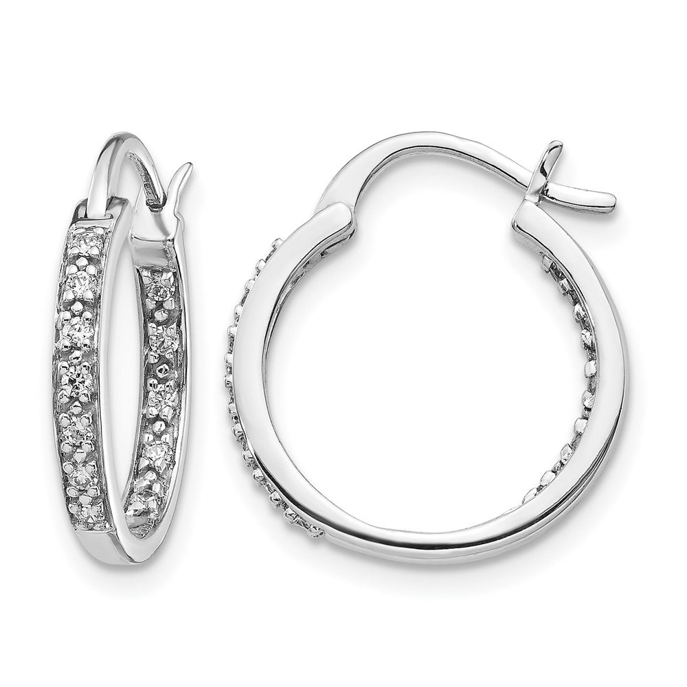 14k White Gold Real Diamond In/Out Hoop Earrings