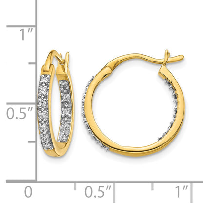 14k Yellow Gold Real Diamond In/Out Hoop Earrings