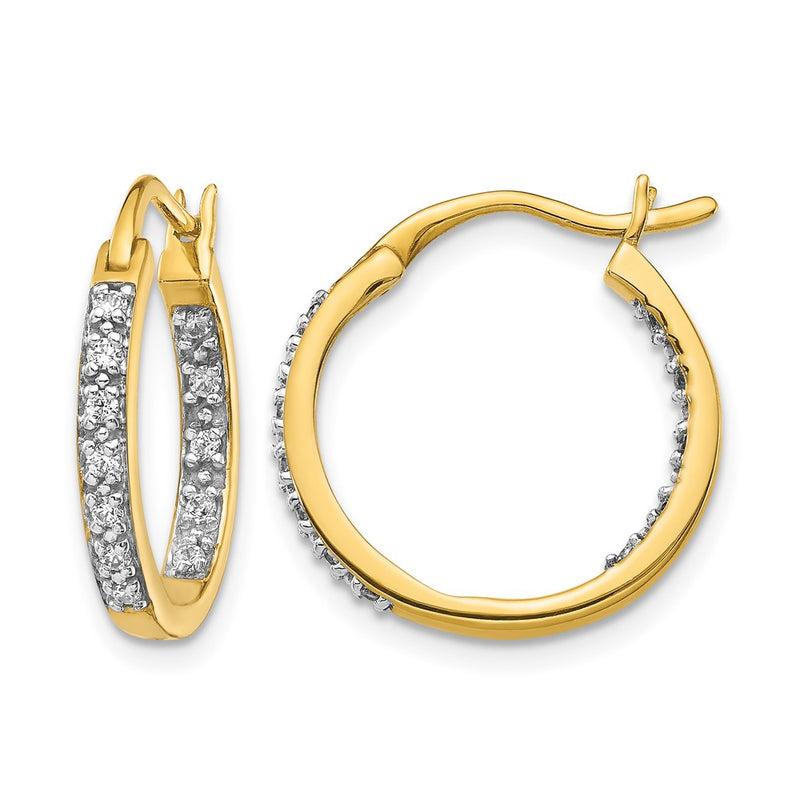 14k Yellow Gold Real Diamond In/Out Hoop Earrings