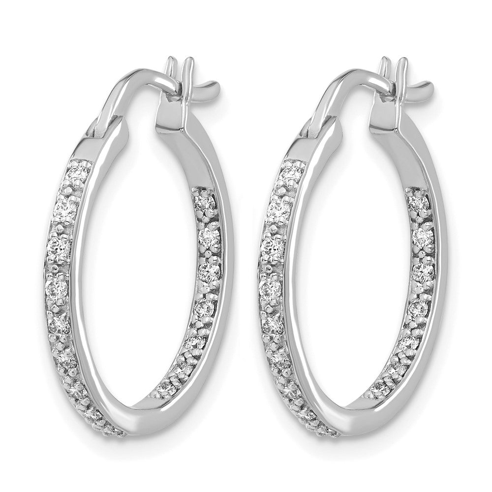 14k White Gold Real Diamond In/Out Hoop Earrings