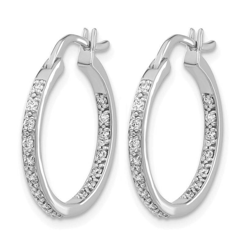 14k White Gold Real Diamond In/Out Hoop Earrings
