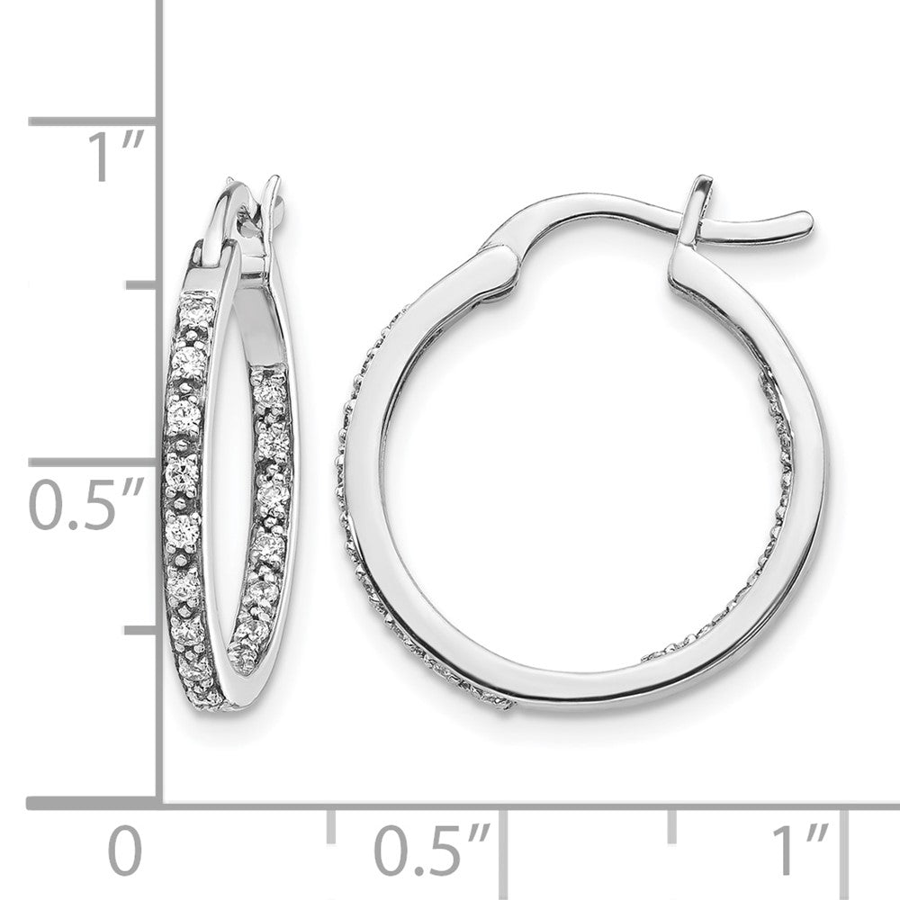 14k White Gold Real Diamond In/Out Hoop Earrings