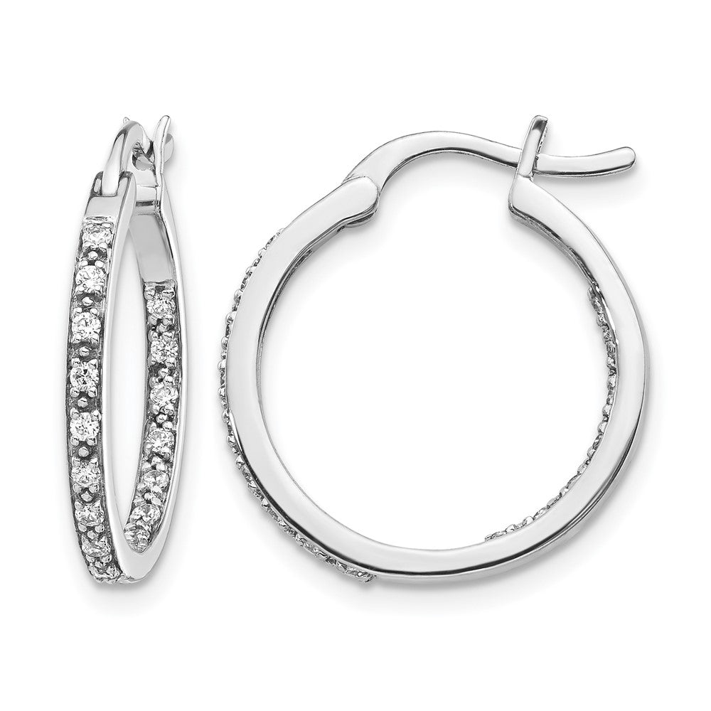 14k White Gold Real Diamond In/Out Hoop Earrings