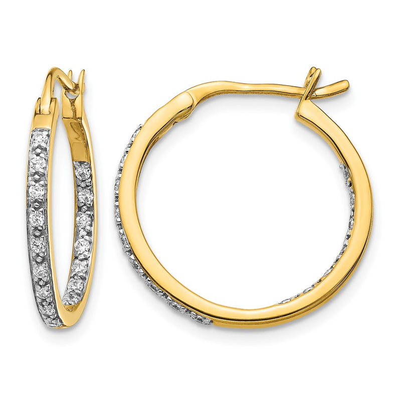 14k Yellow Gold Real Diamond In/Out Hoop Earrings