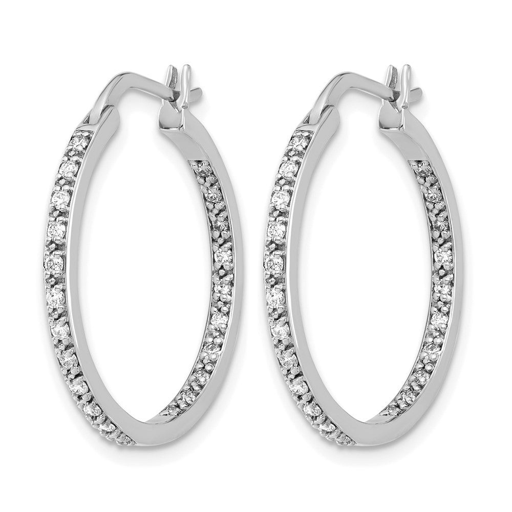 14k White Gold Real Diamond In/Out Hoop Earrings