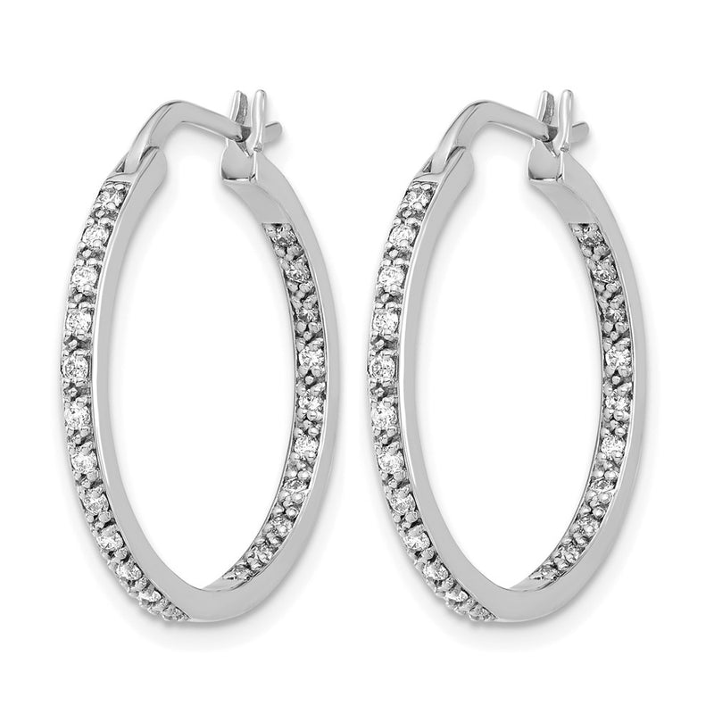 14k White Gold Real Diamond In/Out Hoop Earrings
