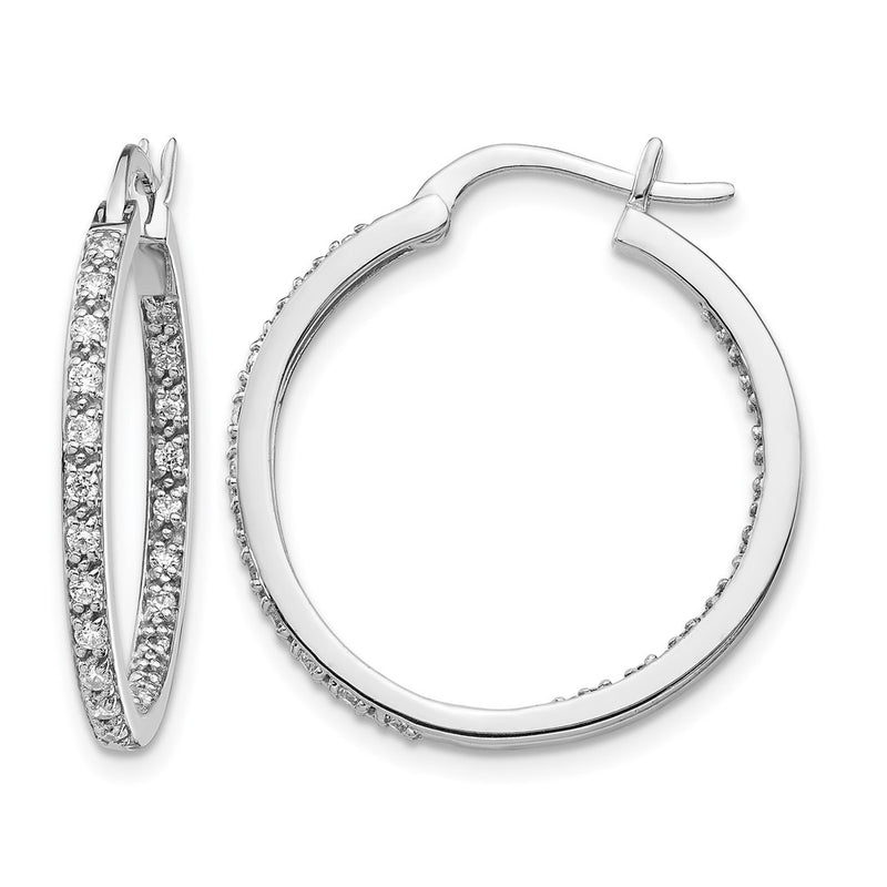 14k White Gold Real Diamond In/Out Hoop Earrings