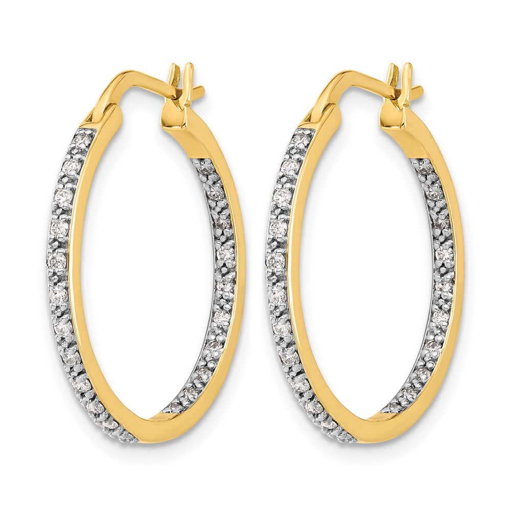 14k Yellow Gold Real Diamond In/Out Hoop Earrings