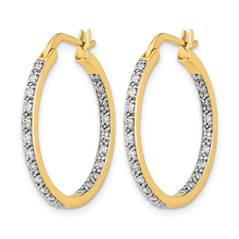 14k Yellow Gold Real Diamond In/Out Hoop Earrings