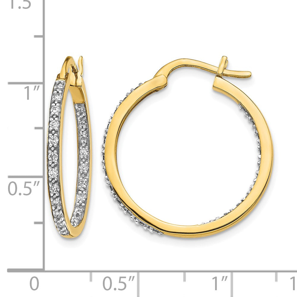 14k Yellow Gold Real Diamond In/Out Hoop Earrings