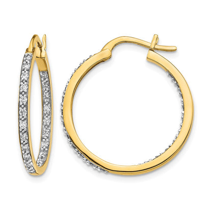 14k Yellow Gold Real Diamond In/Out Hoop Earrings