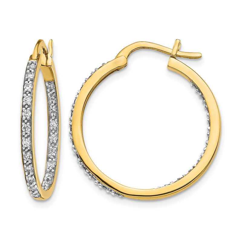 14k Yellow Gold Real Diamond In/Out Hoop Earrings