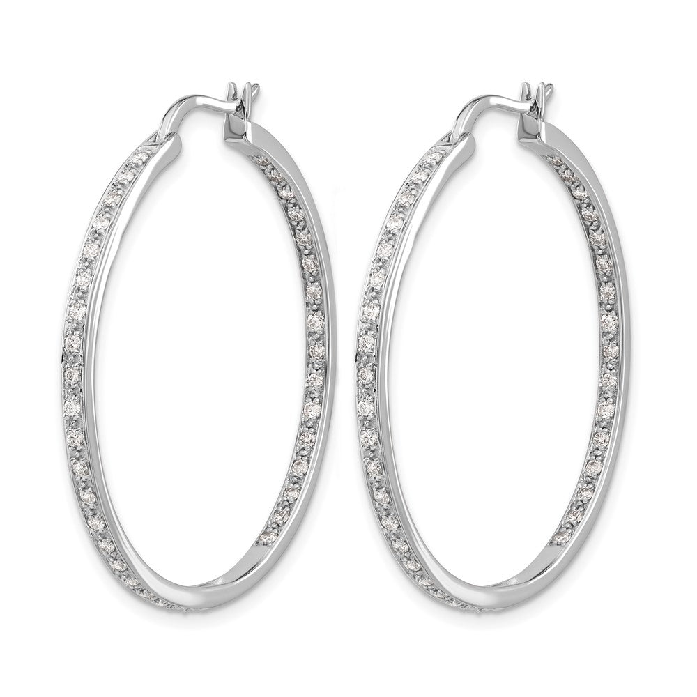 14k White Gold Real Diamond In/Out Hoop Earrings