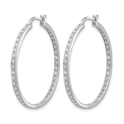 14k White Gold Real Diamond In/Out Hoop Earrings