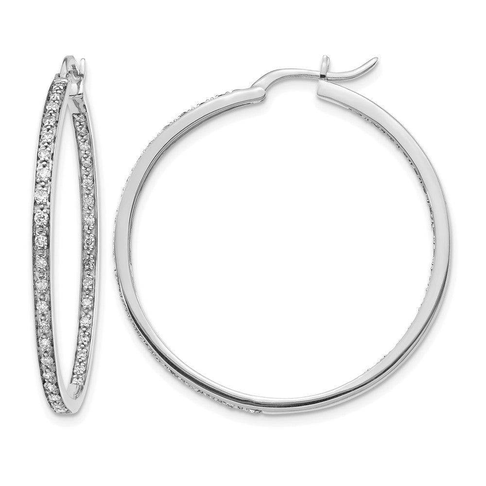 14k White Gold Real Diamond In/Out Hoop Earrings