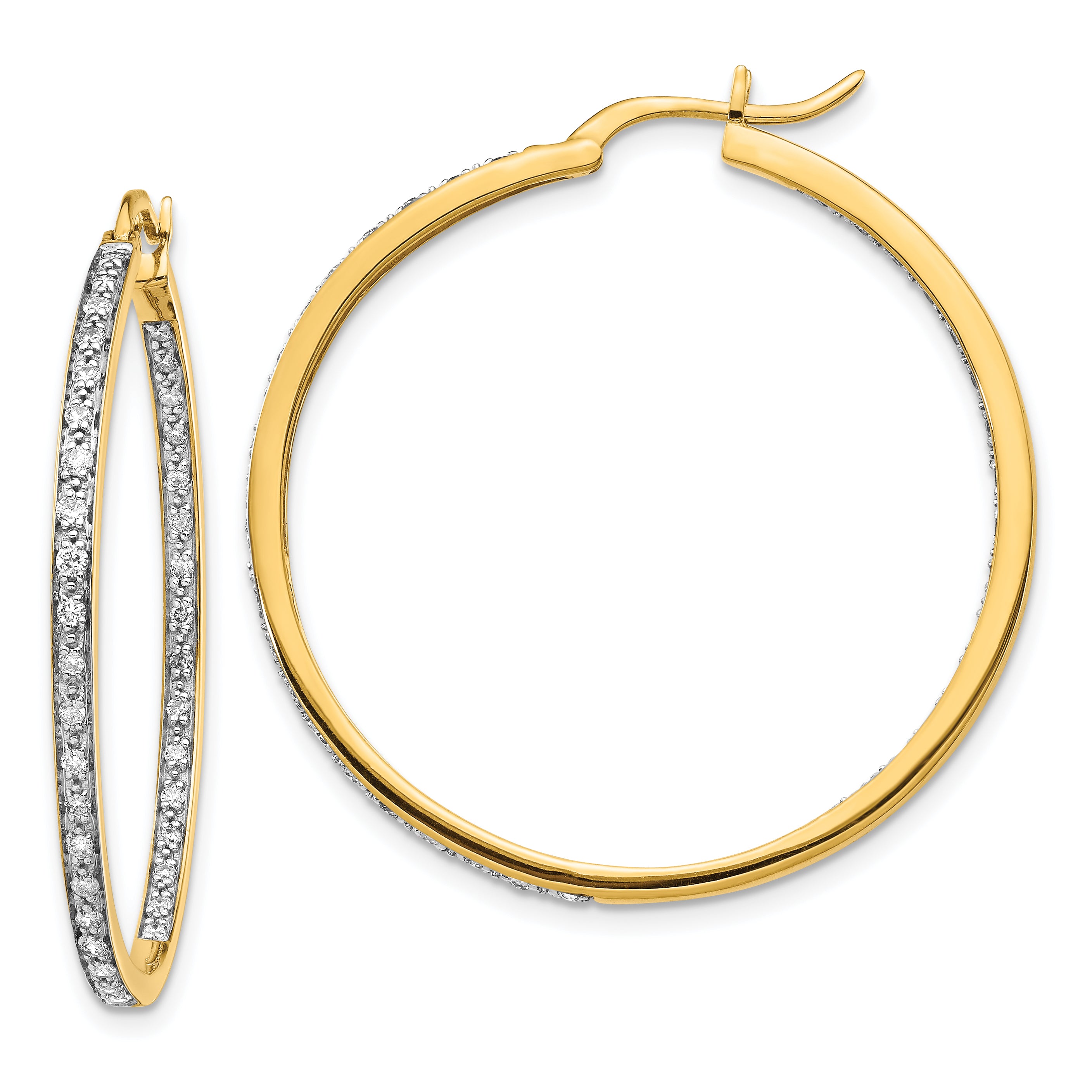 14k Yellow Gold 5/8 Ct. Lab Grown Diamond VS/SI+ G+ In and Out Hoop Earrings