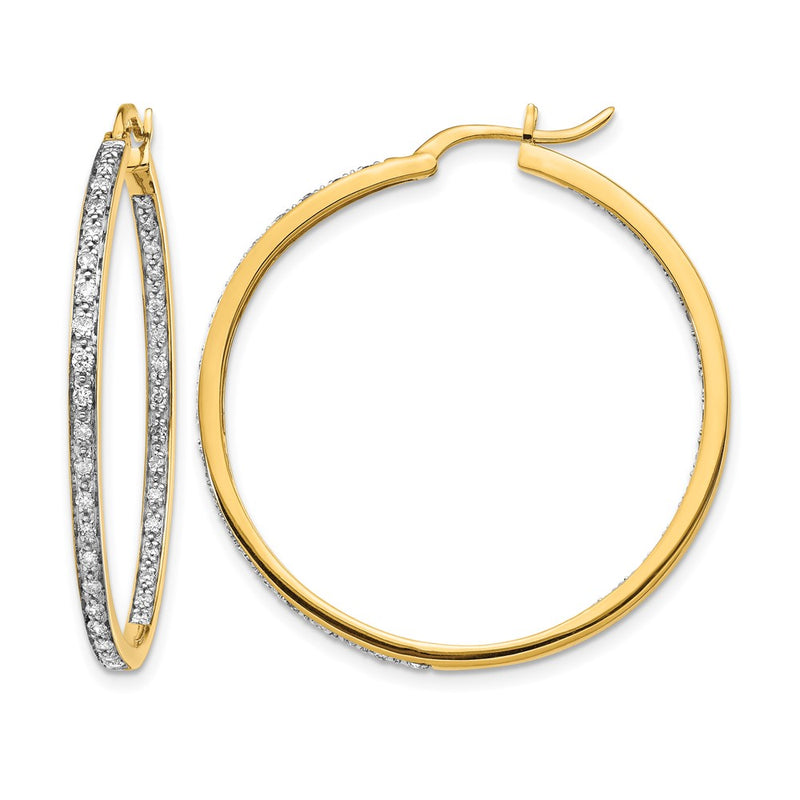 14k Yellow Gold Real Diamond In/Out Hoop Earrings