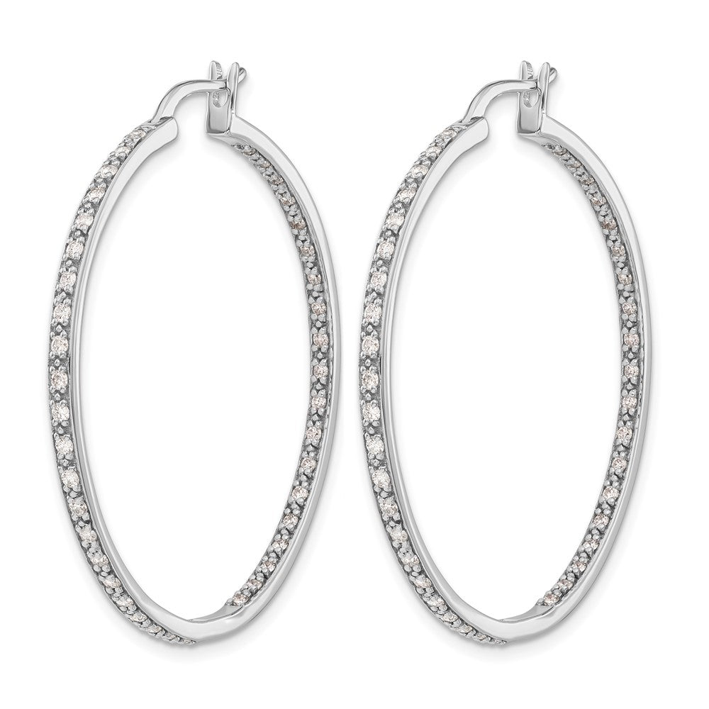 14k White Gold Real Diamond In/Out Hoop Earrings