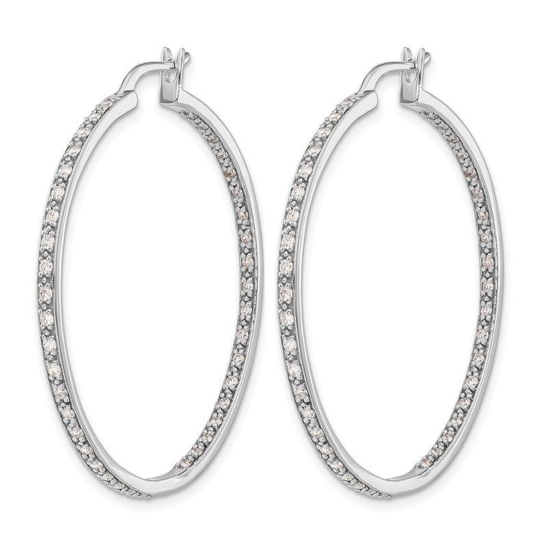 14k White Gold Real Diamond In/Out Hoop Earrings