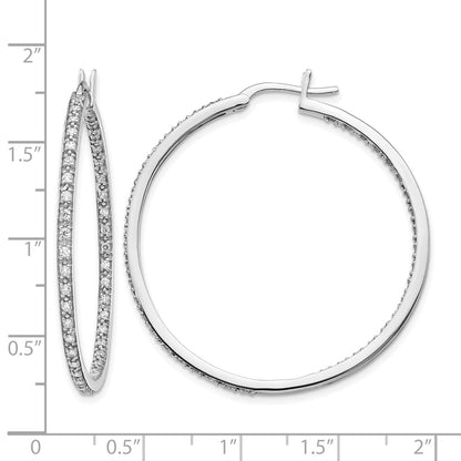 14k White Gold Real Diamond In/Out Hoop Earrings