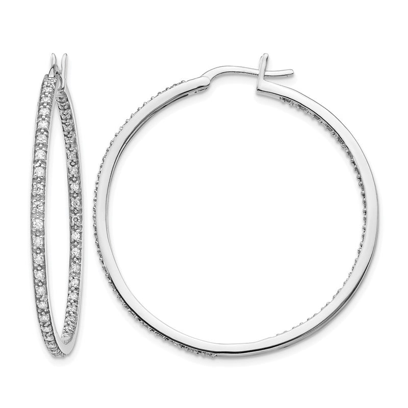 14k White Gold Real Diamond In/Out Hoop Earrings