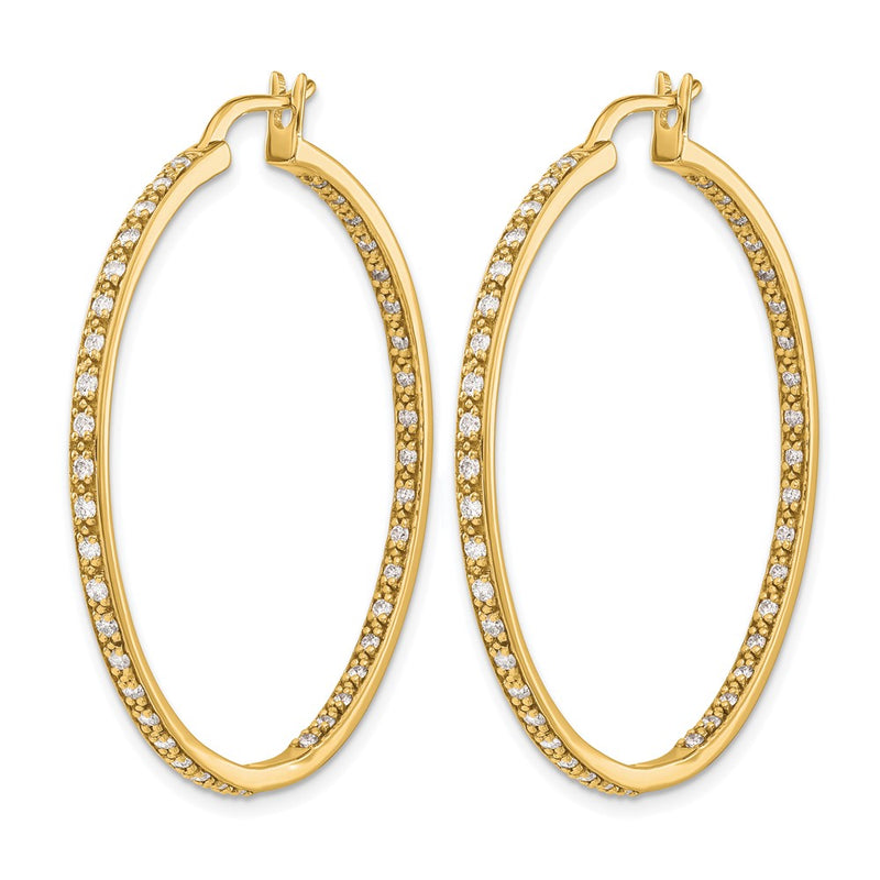 14k Yellow Gold Real Diamond In/Out Hoop Earrings