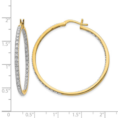 14k Yellow Gold Real Diamond In/Out Hoop Earrings