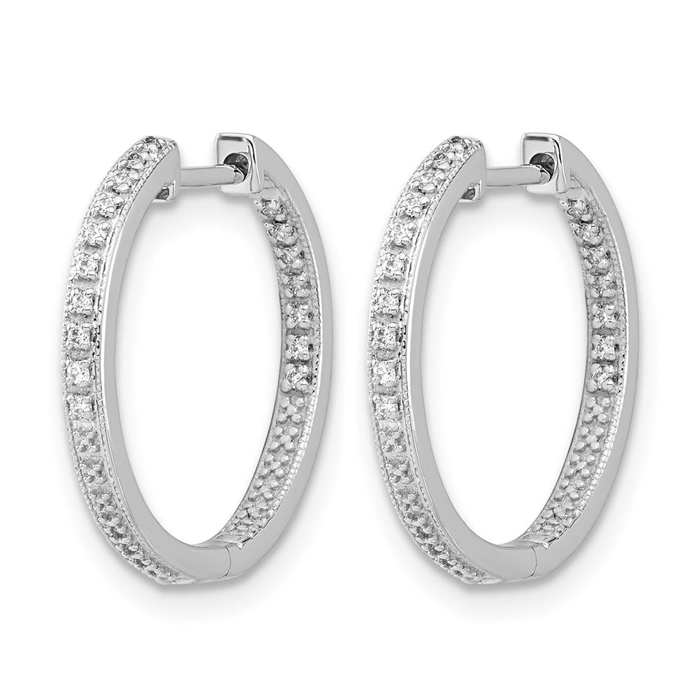 14k White Gold Polished Real Diamond In/Out Hinged Hoop Earrings