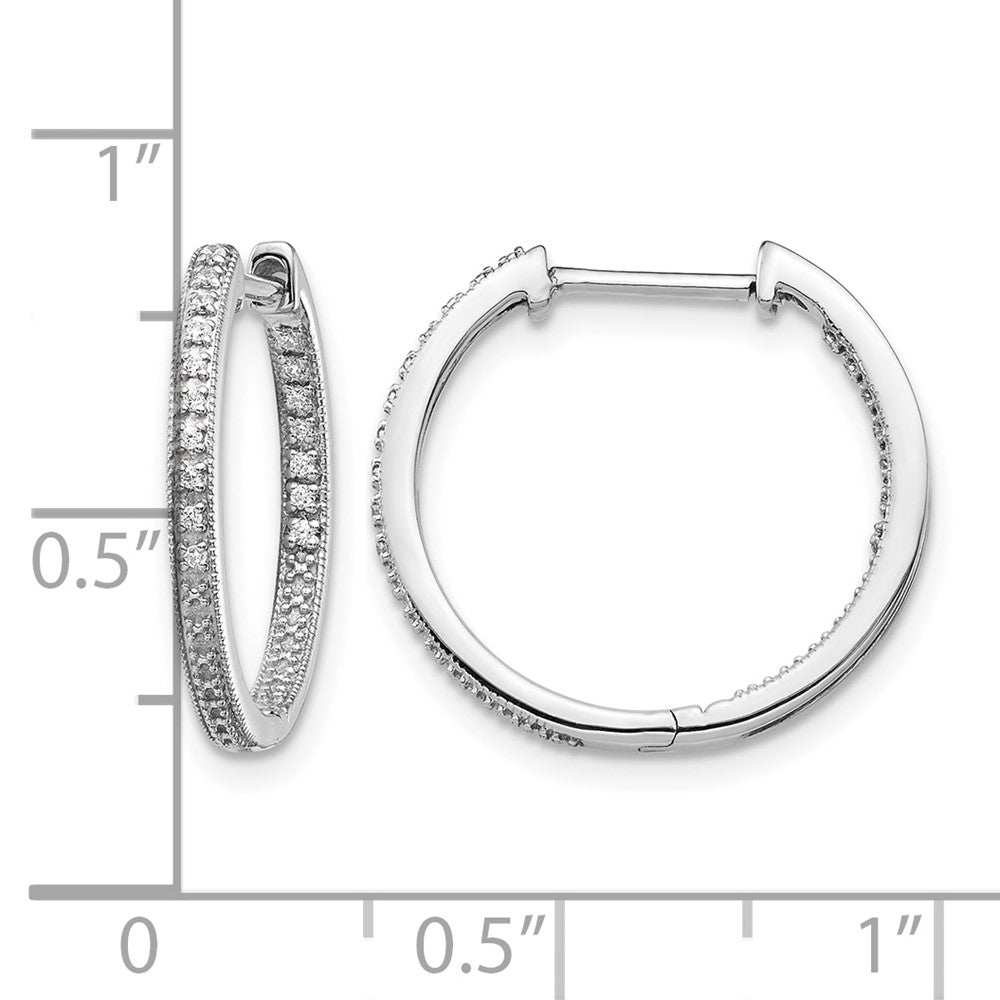 14k White Gold Polished Real Diamond In/Out Hinged Hoop Earrings