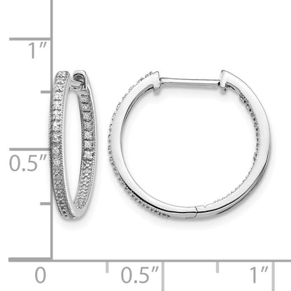 14k White Gold Polished Real Diamond In/Out Hinged Hoop Earrings