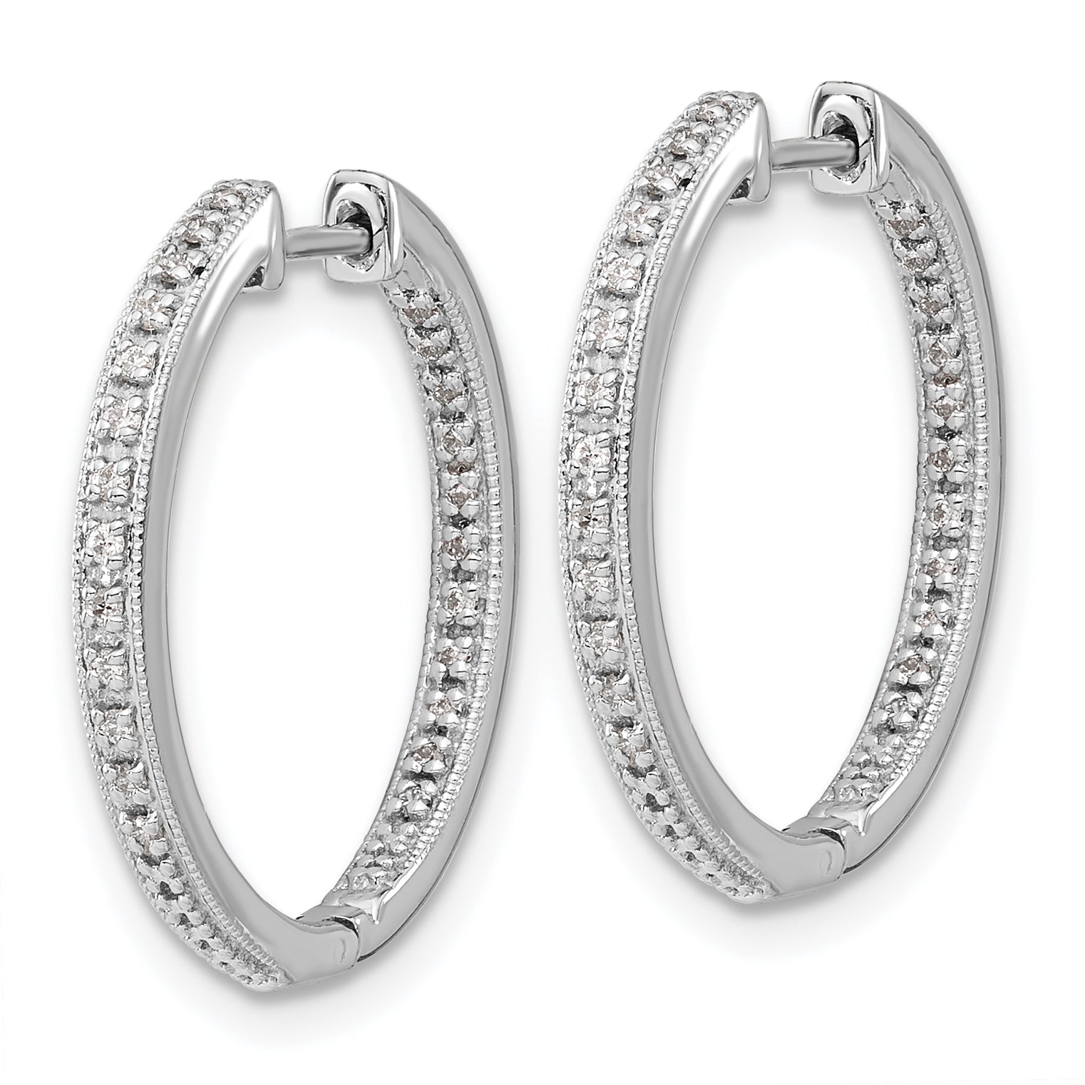 10K White Gold Polished Diamond In/Out Hinged Hoop Earrings