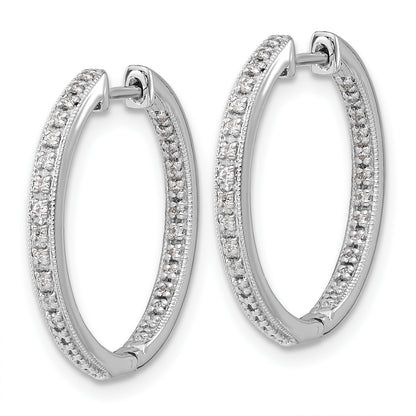 10K White Gold Polished Diamond In/Out Hinged Hoop Earrings