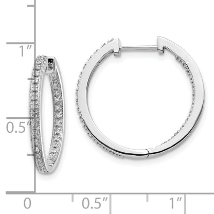 10K White Gold Polished Diamond In/Out Hinged Hoop Earrings