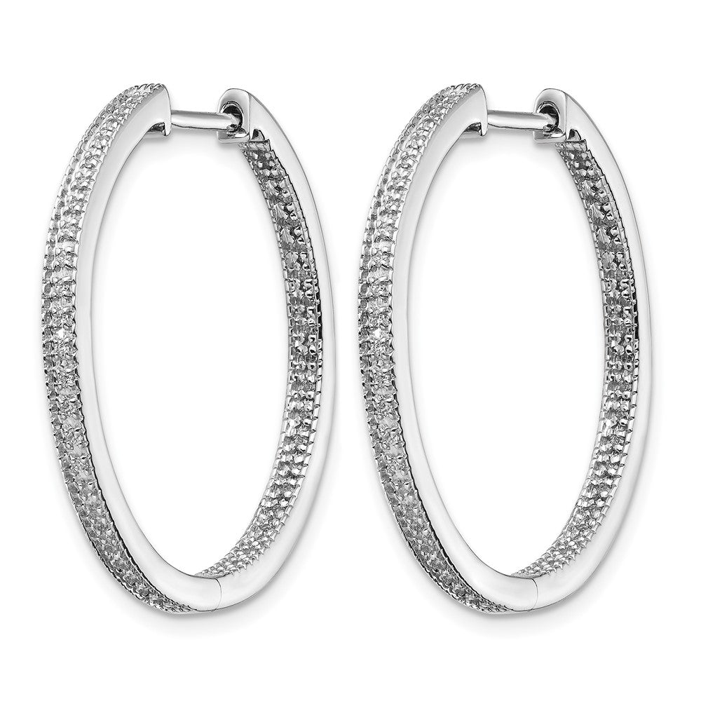 14k White Gold Polished Real Diamond In/Out Hinged Hoop Earrings