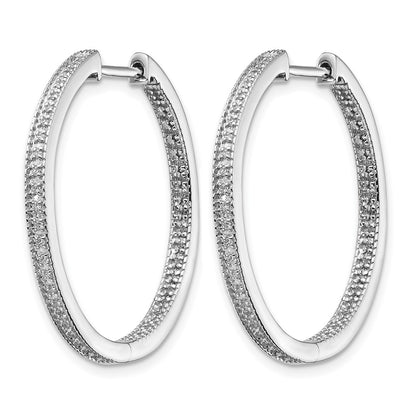 14k White Gold Polished Real Diamond In/Out Hinged Hoop Earrings