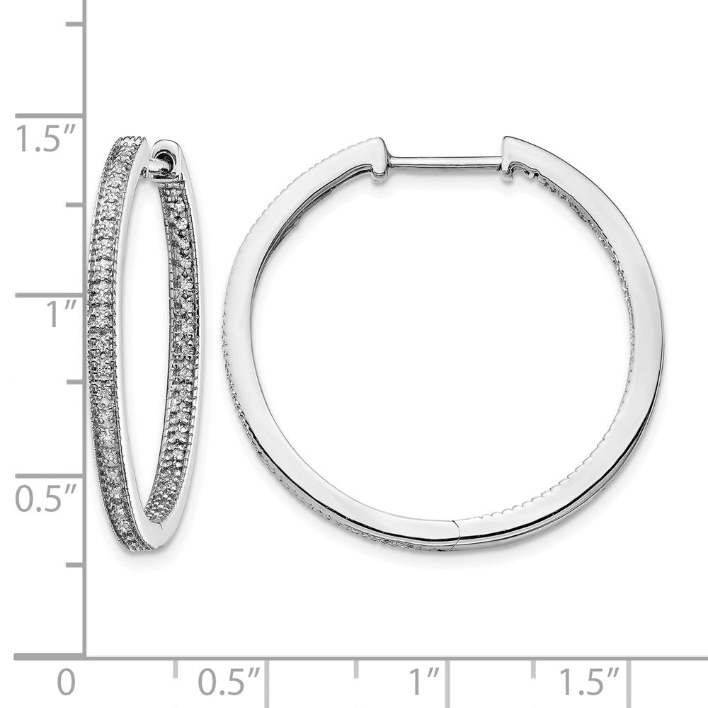 14k White Gold Polished Real Diamond In/Out Hinged Hoop Earrings