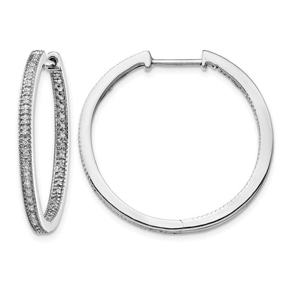 14k White Gold Polished Real Diamond In/Out Hinged Hoop Earrings