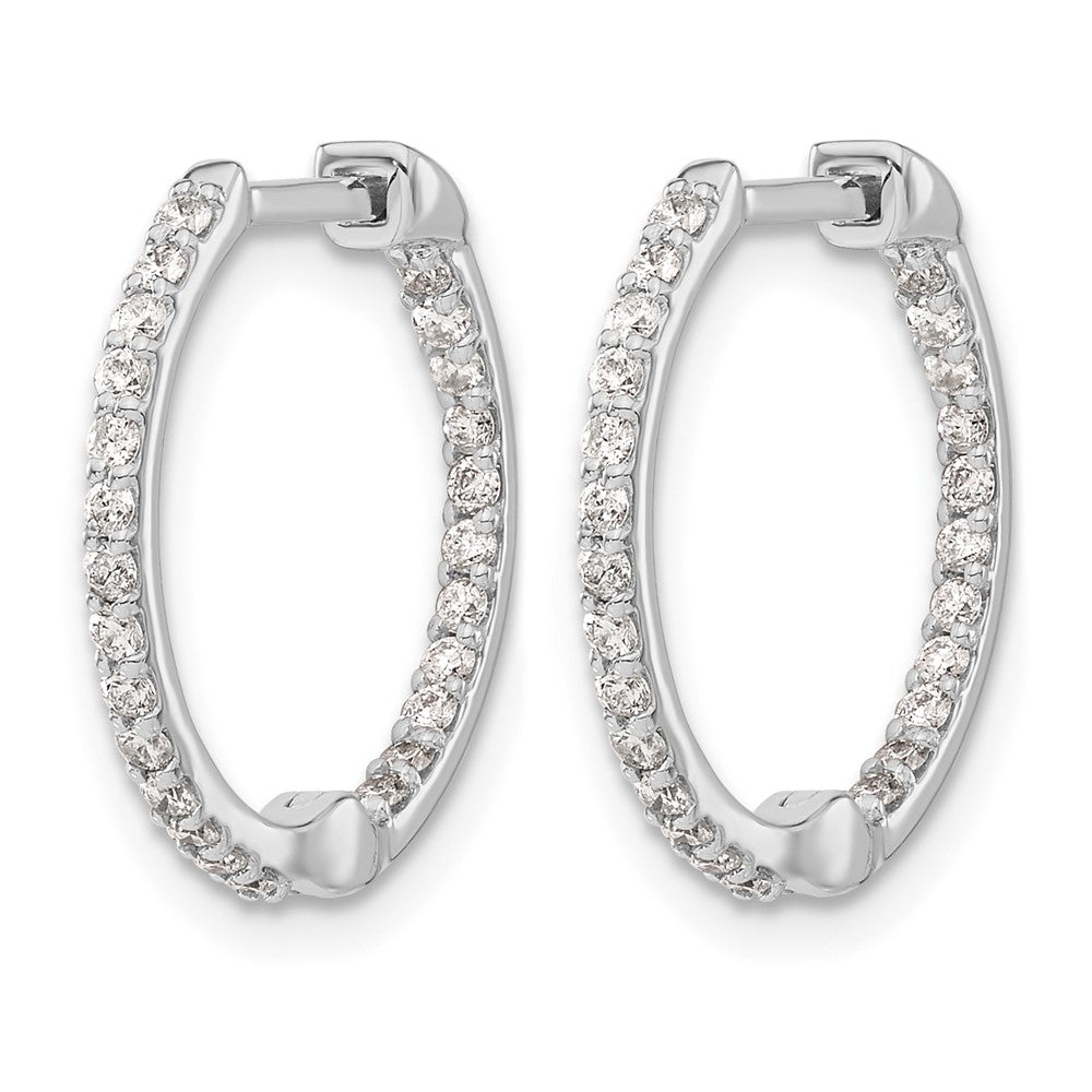 14k White Gold Real Diamond In/Out Hinged Hoop Earrings