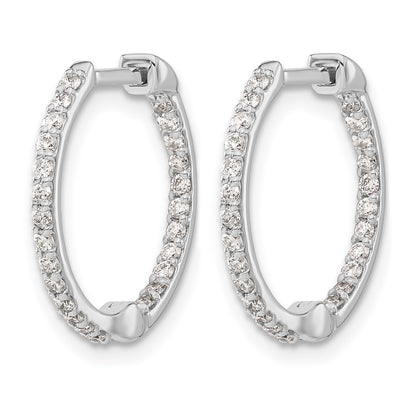 14k White Gold Real Diamond In/Out Hinged Hoop Earrings