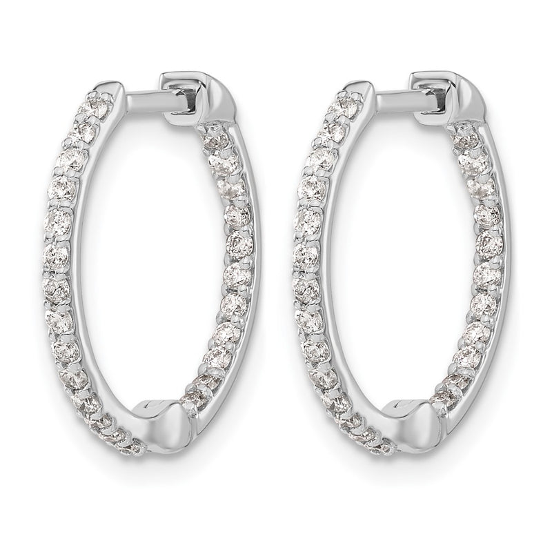 14k White Gold Real Diamond In/Out Hinged Hoop Earrings