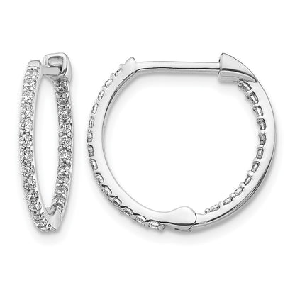 14k White Gold Real Diamond In/Out Hinged Hoop Earrings