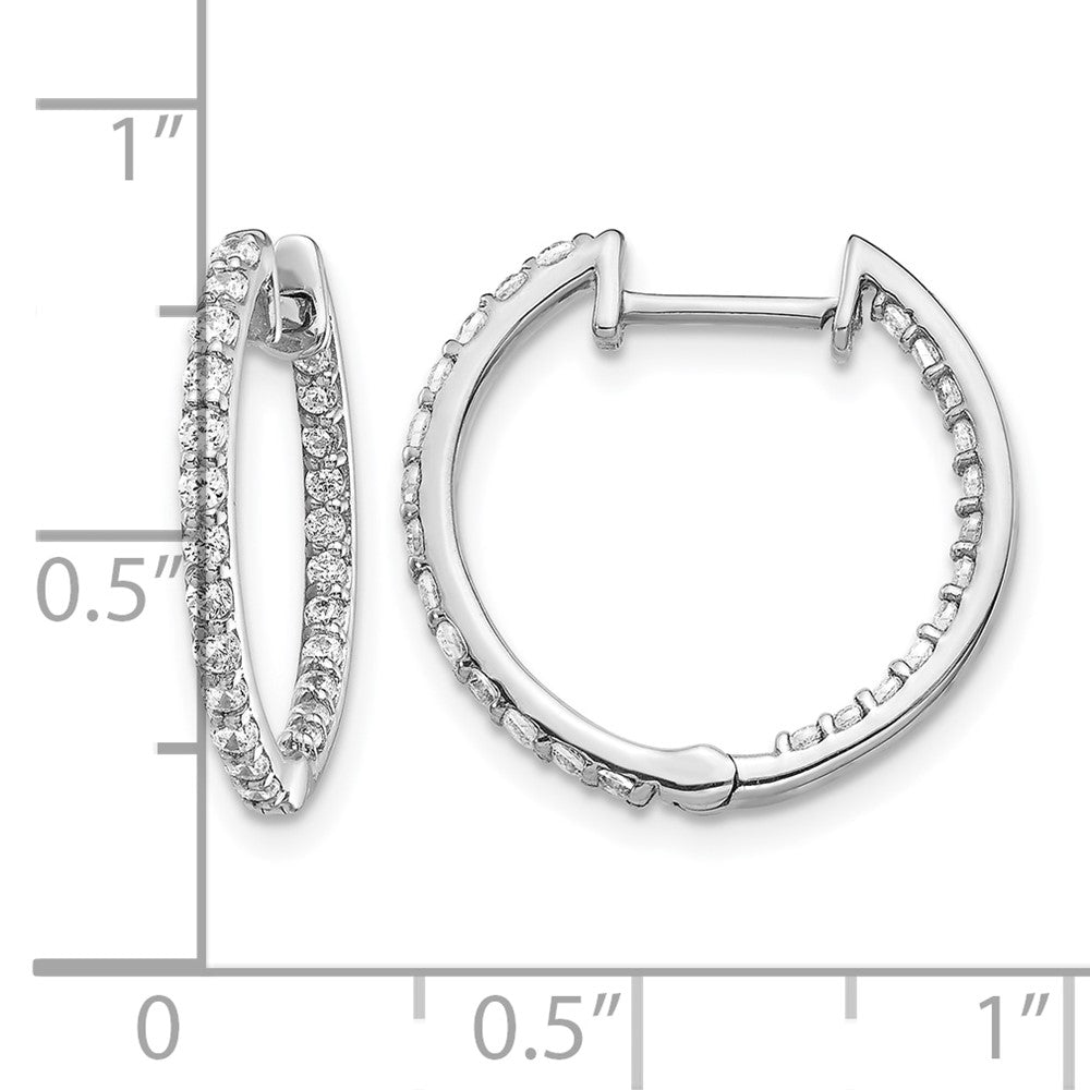 14k White Gold Real Diamond In/Out Hinged Hoop Earrings