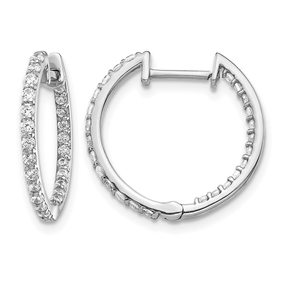 14k White Gold Real Diamond In/Out Hinged Hoop Earrings