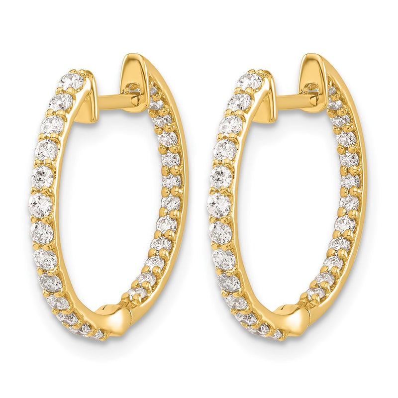 14k Yellow Gold Real Diamond In/Out Hinged Hoop Earrings