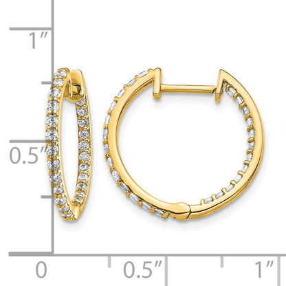 14k Yellow Gold Real Diamond In/Out Hinged Hoop Earrings