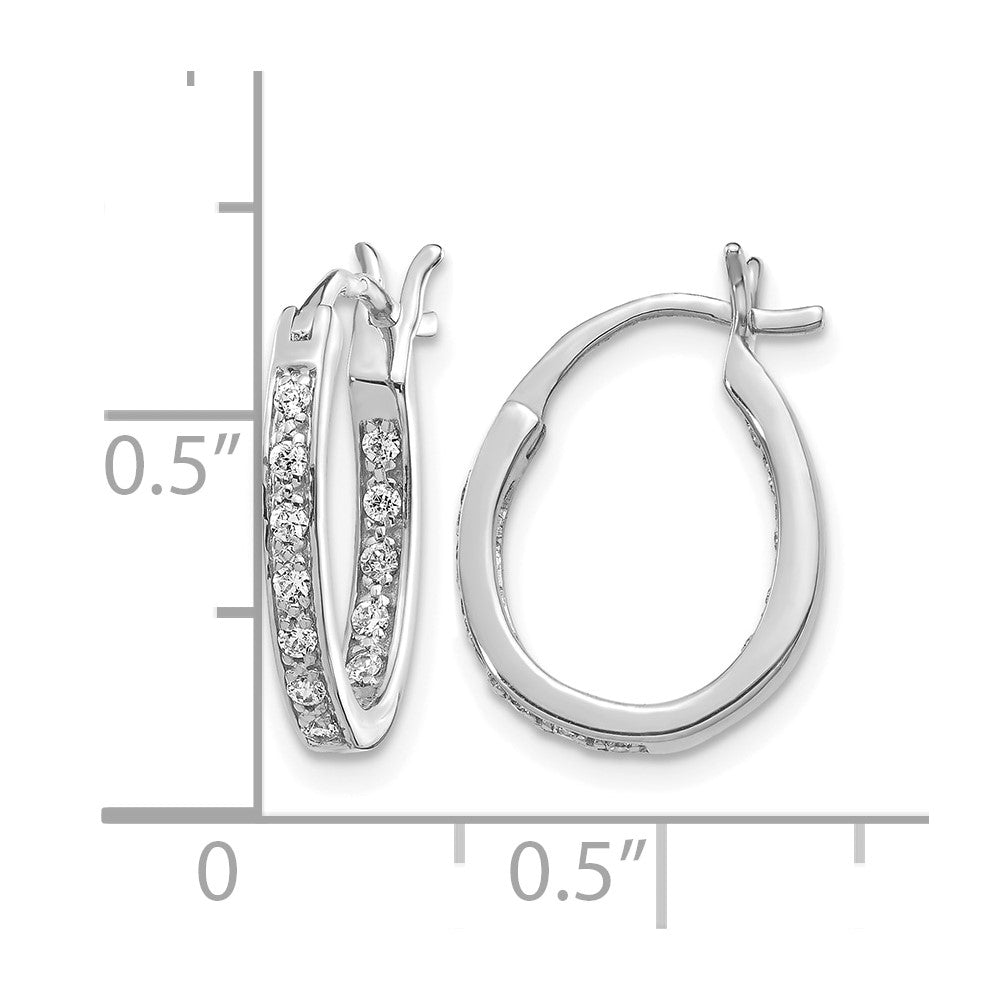 14k White Gold Real Diamond In/Out Hoop Earrings