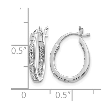 14k White Gold Real Diamond In/Out Hoop Earrings