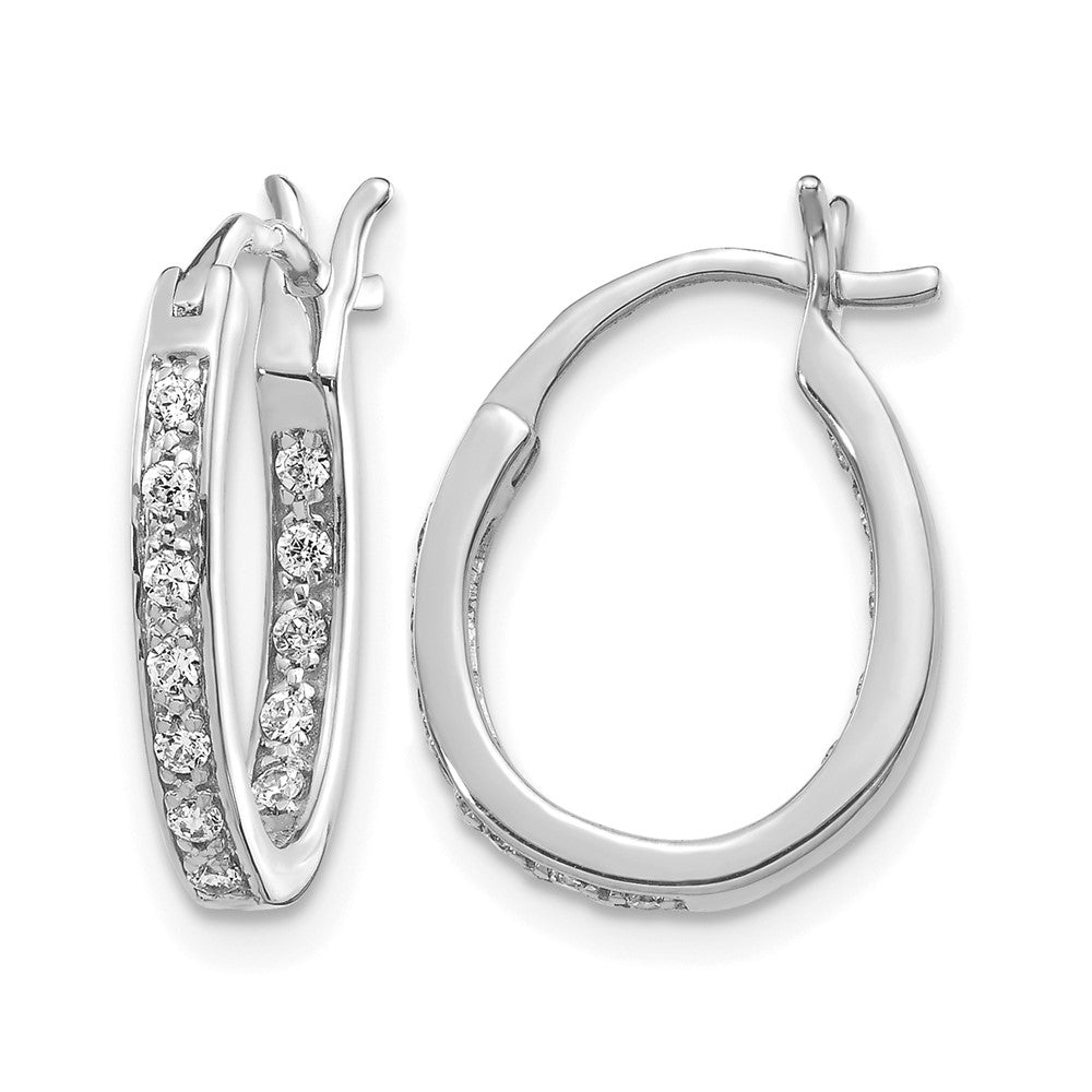14k White Gold Real Diamond In/Out Hoop Earrings