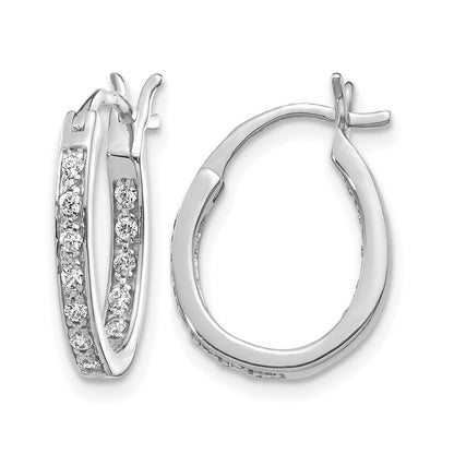 14k White Gold Real Diamond In/Out Hoop Earrings